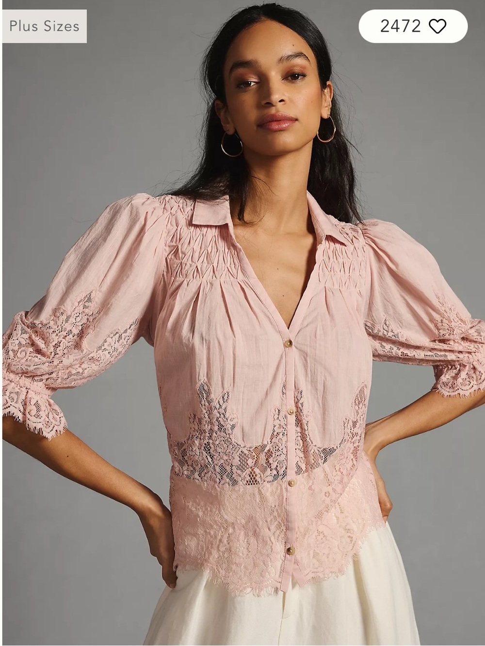 By Anthropologie Victorian Sheer-Lace Pink Blouse